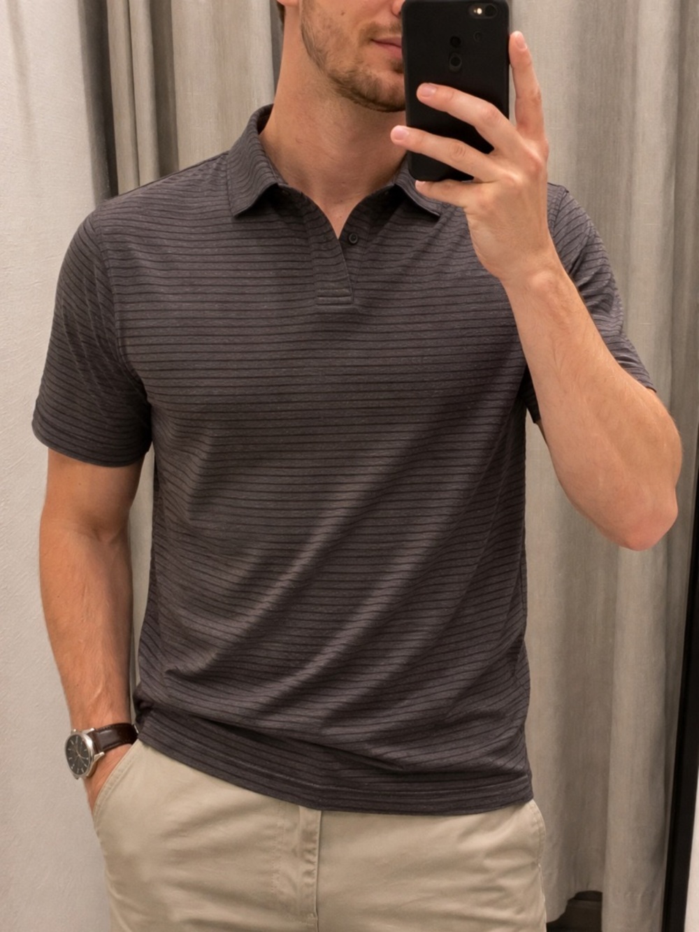 Axist Gray Striped Polo Shirt Men’s Size Small Short Sleeve Casual Classic Fit